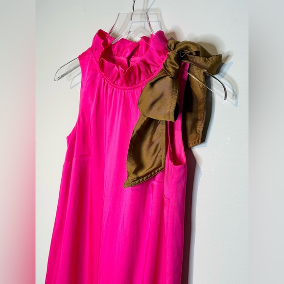 J. Crew Swingy Bow Neck Hot Pink Bronze Bow Dress Size XXS - Picture 9 of 14